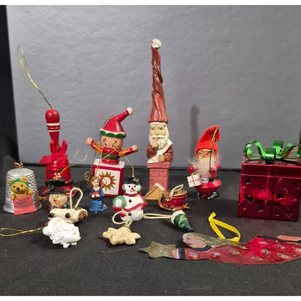 Lot of 15 Small Christmas Orniments Mixed Materials